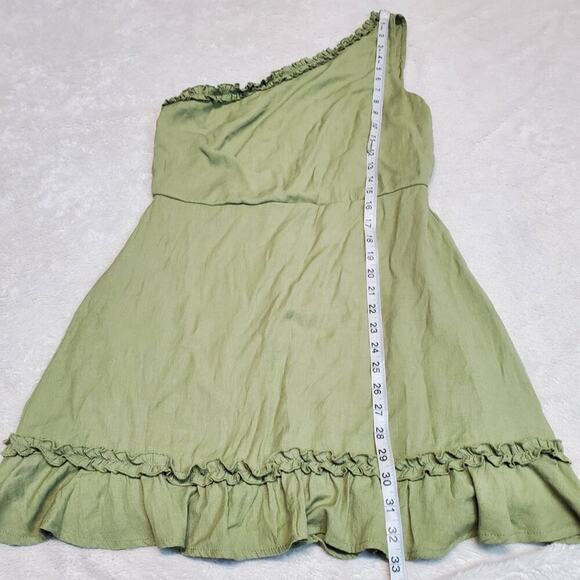 Blue Rain Green Ruffle Sleeveless One Shoulder Bohemian Romantic Fairy Dress L - Picture 6 of 9